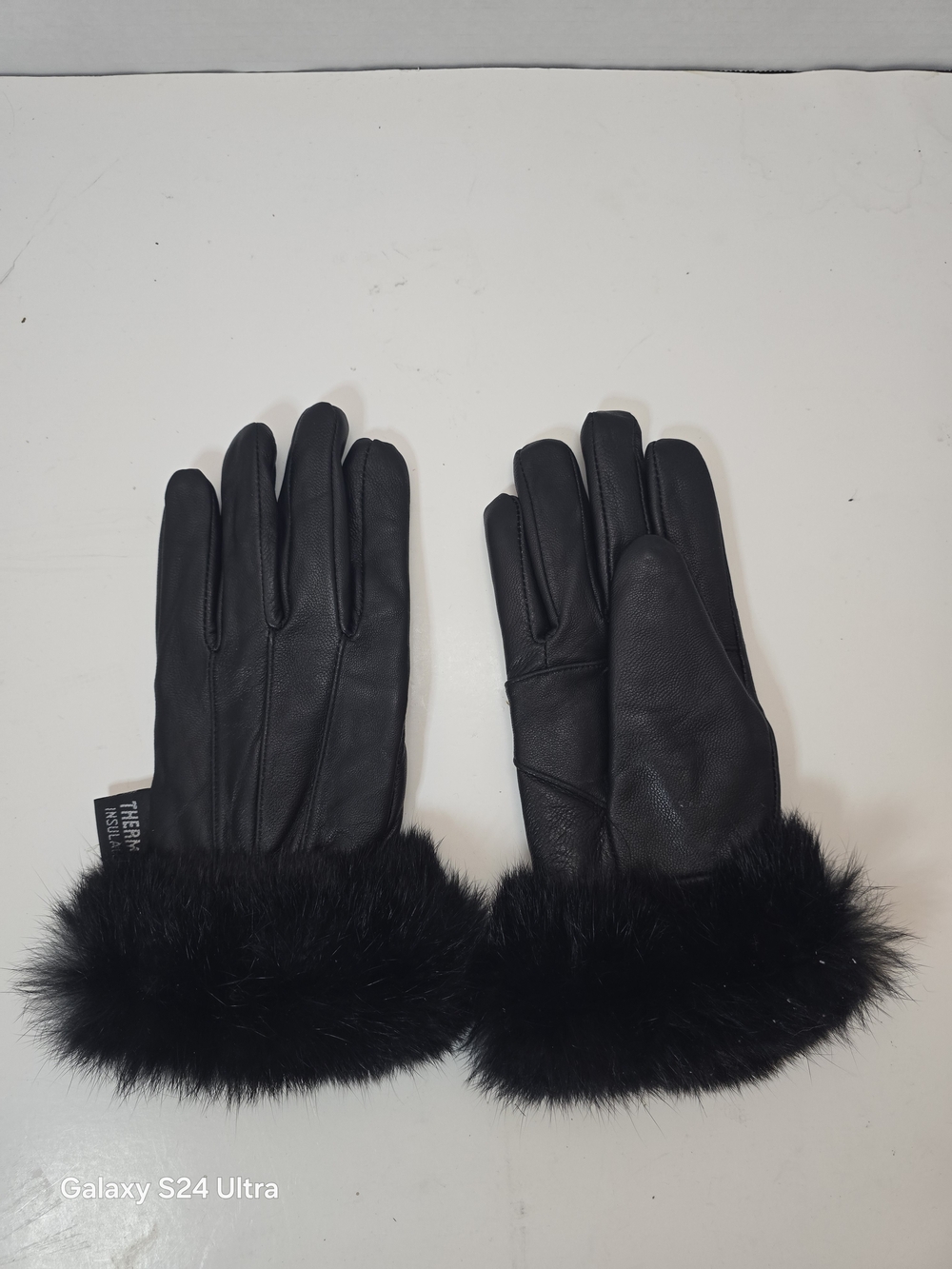 Alpine Swiss Women’s Black Leather Dressy Gloves Faux Fur Trim Cuff Size M Warm